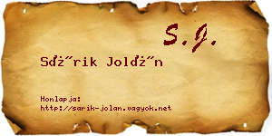 Sárik Jolán névjegykártya