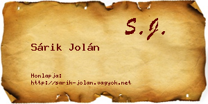 Sárik Jolán névjegykártya